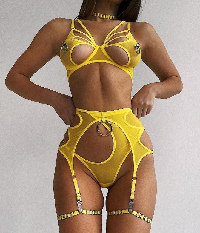 HALF OPEN CUP LINGERIE - RINGS YELLOW / S