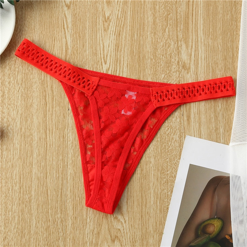 LACE THONGS - RED / S