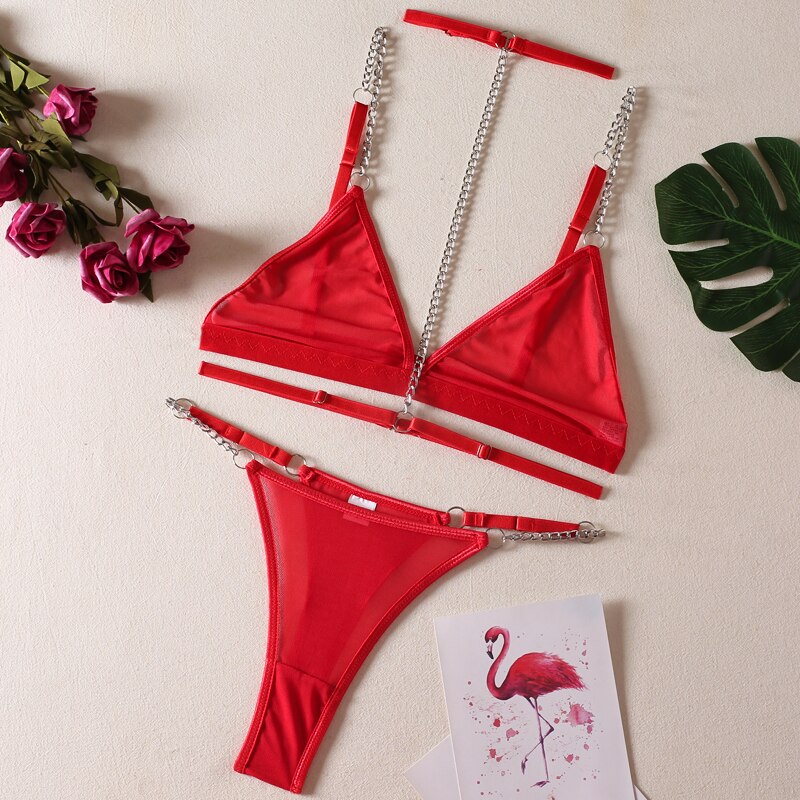 SENSUAL LINGERIE WITH CHAIN - RED / S