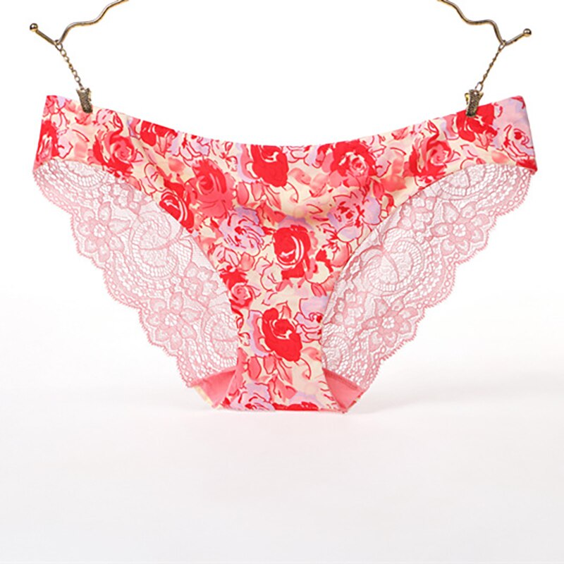 SATIN & LACE BRIEFS - RED FLOWERS / S