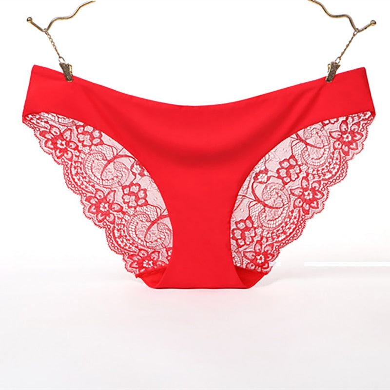 SATIN & LACE BRIEFS - RED / S