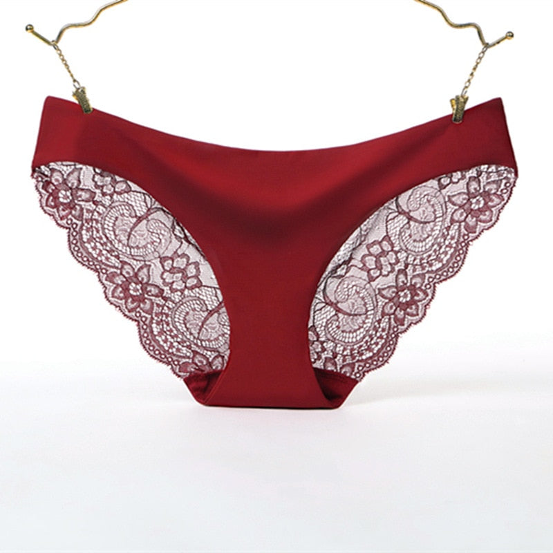 SATIN & LACE BRIEFS - WINE RED / S