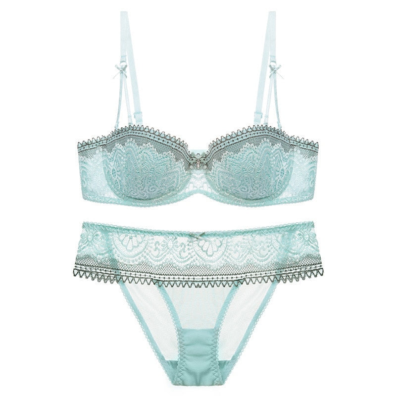 SEXY HALF CUP ULTRA-THIN LACE SET - SKY BLUE / 70A